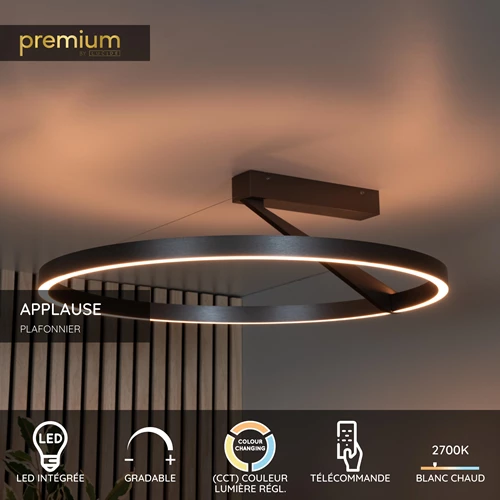 Lucide APPLAUSE - Plafonnier - Ø 60 cm - LED Dim. - CCT - 1x40W 2200K/4000K - Fer gris | Premium - USP